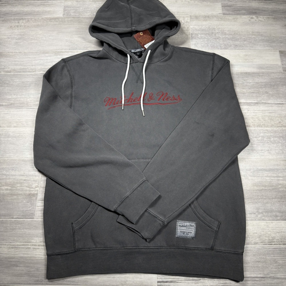 Mitchell & Ness Branded Gray Dyed Fleece Hoodie Men's Large Embroidered‎ NWT